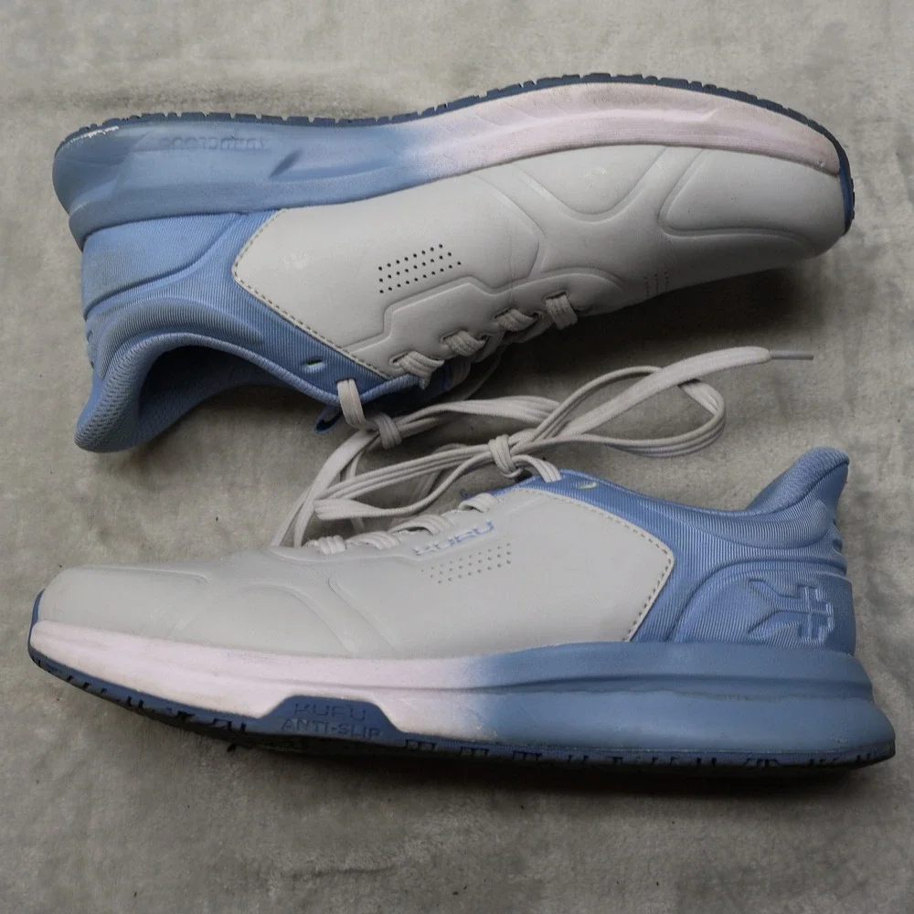 Kuru Flux Sneakers Women 7.5 White Blue Leather Mesh Orthopedic Walking Shoes
